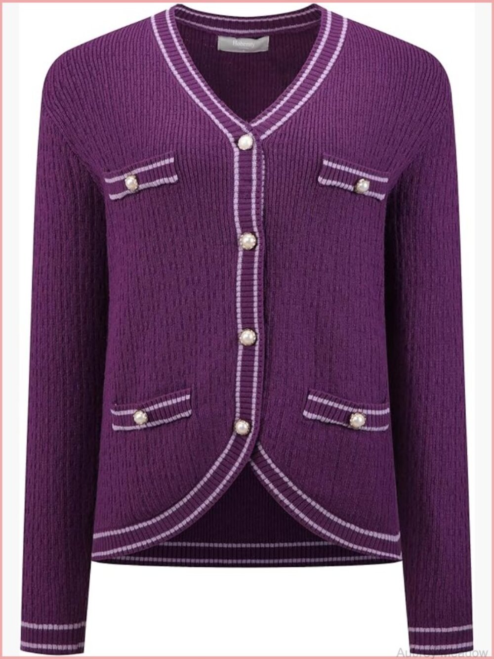 Contrast Trim Knit Cardigan Sweater V-Neck Button Down